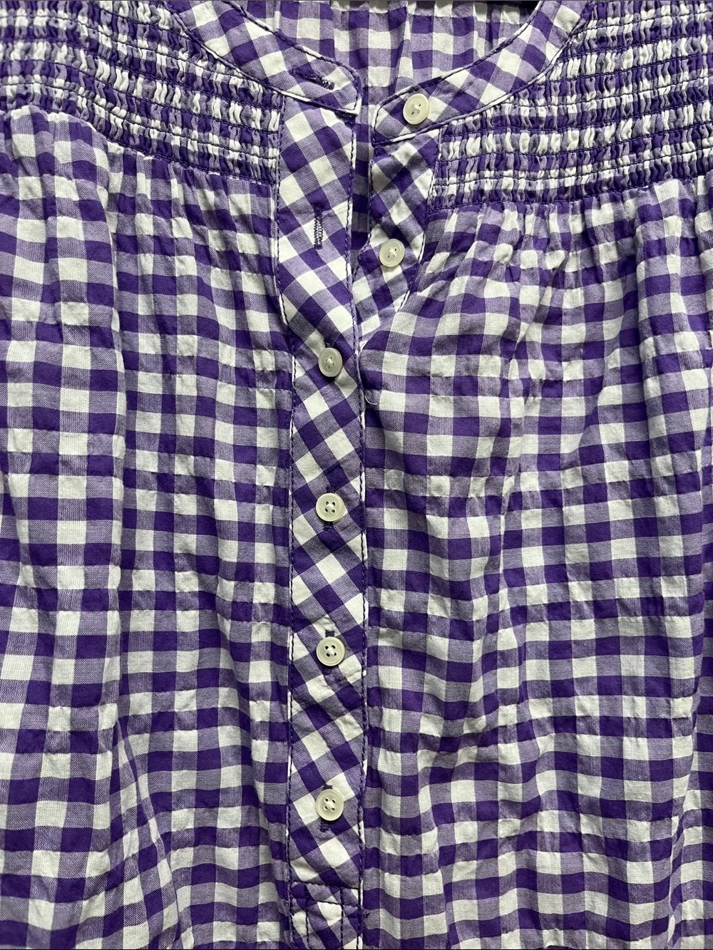 J.Crew Re-Imagined Purple Gingham Smocked Button-Front Women's Top Size XXL